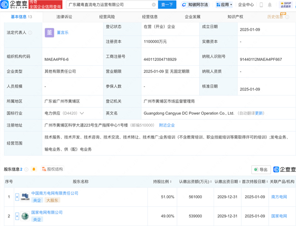 廣東藏粵直流電力運(yùn)營(yíng)有限公司